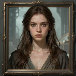 a young woman by greg rutkowski, lily frame, she is about 2 0 years old, thousand yard stare, wearing robes revealing intimate, highly detailed face, scifi, artstation, sharp foccus ilustration, artstation hq.