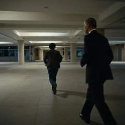 CCTV Footage obama chasing a guy on a abandoned mall, mid night, no lights, cinematic lighting