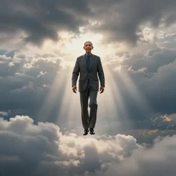 the clouds part as super obama floats out of the sky in a ray of light, romantacism, heavenly