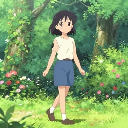 anime portrait of a cute young woman walking in a lush park flowers trees ivy foliage, cute face by ilya kuvshinov, kyoani, artgerm, krenz cushart, wlop, hiroaki samura, yoshinari yoh, james jean, katsuhiro otomo, loish, cel shaded, anime poster