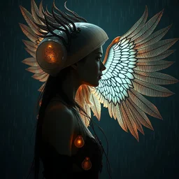 surrealism, night background rain, 3 / 4 profile portrait of a goddess jellyfish translucent intricate crow wings phoenix, artwork by tooth wu and wlop. octane render, trending on artstation, greg rutkowski cinematic, hyper realism, high detail, octane render, 8 k