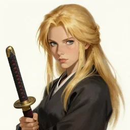 woman blond portrait with katana, art by studio ghibli and greg rutkowski and artgerm and ilya kuvshinov, portrait, d & d, fantasy, highly detailed, digital painting, headshot, trending on artstation, concept art, sharp focus, illustration art by artgerm and greg rutkowski and alphonse mucha
