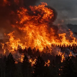 landscape, intense forest fire, super intense, dramatic lighting, cinematic, by WLOP, eddie mendoza, simon stålenhag, raphael lacoste, extremely high detail, photo realistic, cinematic lighting, post processed, concept art, trending on artstation, matte painting