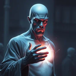 dr manhattan with a soft glow, watchmen, dim light, bloom, front game card, marvel comics, dark, intricate, highly detailed, smooth, artstation, digital illustration by ruan jia and mandy jurgens and artgerm and wayne barlowe and greg rutkowski and zdislaw beksinski, and adi granov