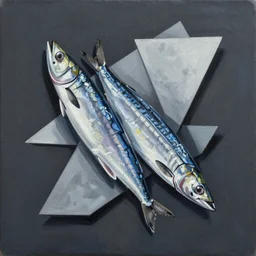 sardine picture by terry gilecki, asymmetrical, dark vibes, realistic painting, organic painting, matte painting, geometric shapes, hard edges, graffiti, street art : 2 by terry gilecki : 4