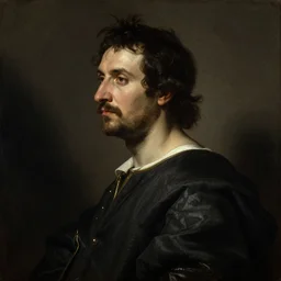 profile of ian bohen, by annibale carracci, oil paint, rembrandt lighting, old painting