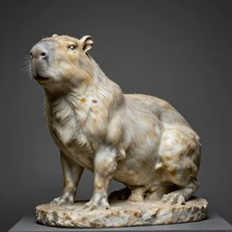“muscular capybara, highly detailed, realistic, marble sculpture, Michelangelo sculpture, very old, dusty”