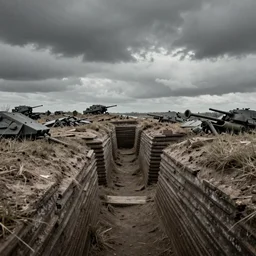 World War 2 Battlefield desktop background, trenches, grey sky