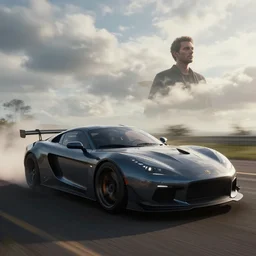 a car in forza horizon and gtav. art by filip hodas and artgerm. clouds by rhads. octane render, blender, vray, hyperrealism.