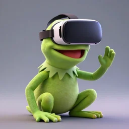 kermit the frog wearing a vr headset, digital art, photorealistic