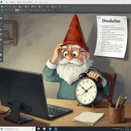 gnome-designer panics about the deadline, detailed matter painting, ultra detailed