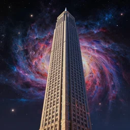 the one and only majestic upright rectangular tower, highly detailed cosmic background, a dash of magic, vibrant color palette, trending on artstation, digital art, by pablo picasso