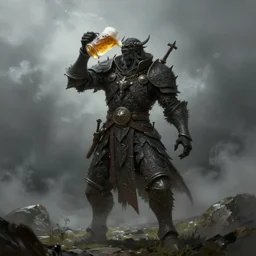 nasty bug drinks beer, beer, glass, beer mug in hand, intricate, triumphantly, foggy background, full body art, dark souls, drawing, concept art, artstation, digital painting