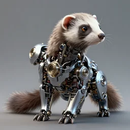 intricate mechanical ferret robot creature, digital robot creature octane render mech ferret, artstation trending robot ferret render, intricate, octane render, robot animal, sharp focus, insanely detailed, mech robot ferret creature, by mickael lelievre and remi cuxac