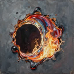 a hype realistic surreal painting of igniting melting glass flowing through a hole, painted by greg rutkowski, masterpiece, 4 k, 8 k, beautiful lighting, epic