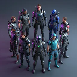 Reunion of man, team, squad, cyberpunk, abstract, full hd render + 3d octane render +4k UHD + immense detail + dramatic lighting + well lit + black, purple, blue, pink, cerulean, teal, metallic colours, + fine details + octane render + 8k