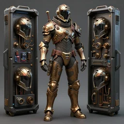 Destiny 2 armor in the style of steampunk, highly detailed, electrical case display, full body shot with helmet, trending on artstation DeviantArt Pinterest Photorealistic HD 8k highlights and shadow detailed High Resolution