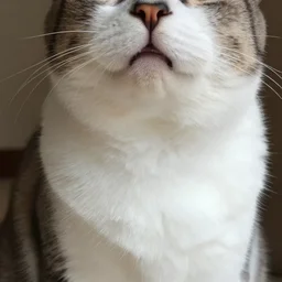 photo of a cat with a white belly and jaw