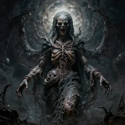the transcendent being embodying absolute void, photorealistic, detailed photography, divinity, awful, cosmic horror, religious art