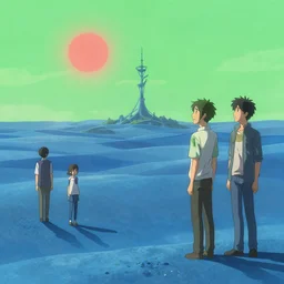 blue desert, organic tower in the distance, green sky with a red sun, official fanart behance hd artstation by jesper ejsing, by rhads, makoto shinkai and lois van baarle, ilya kuvshinov, ossdraws