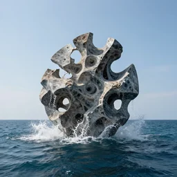 a giant abstract sculpture of the birth of the universe on the ocean water, in the style of joseph beuys, award winning, cinematic, hyper - realistic, very detailed, realistic water splashes, ray tracing, 8 k resolution, long - shot, sharp focus, low angle, 8 5 mm photograph, wide lens