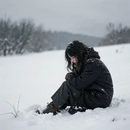 a quiet despair embracing the snow covered landscape. by artgerm, 8 k, octane