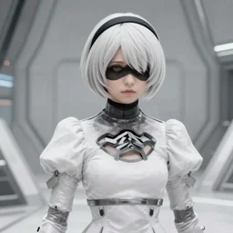 a beautiful portrait of Nier Automata in a science fiction environment by ansel adams