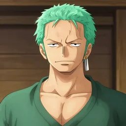 A full portrait photo of real-life zoro one piece, f/22, 35mm, 2700K, lighting, perfect faces.
