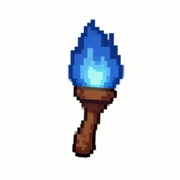pixel art sprite of a torch with blue fire, 2 d videogame asset, terraria
