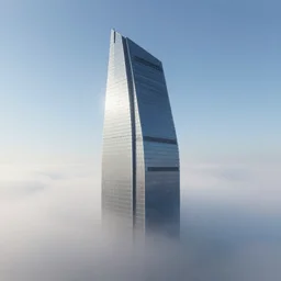 lone skyscraper rising from an opaque carpet of fog in an otherwise clear sunny day. lateral view showing the building from top to bottom. dynamic perspective, surrealism, concept art by dom qwek, trending on cg society, futurism, futuristic, volumetric lighting, aesthetic. digital matte painting