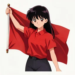 anime girl holding a red banner, brutalist art style, propaganda poster,