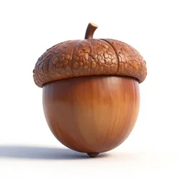 acorn, stylized pixar-style 3d render, full body, isolated on a pure white background, centered, entire subject in frame, sharp focus, soft studio lighting