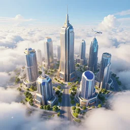 solarpunk city in the clouds