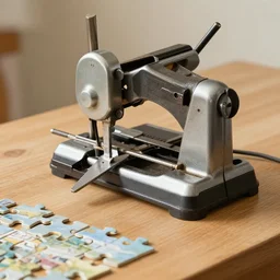 an old machine sitting on top of a wooden table, a jigsaw puzzle by emanuel buchel, instagram contest winner, les automatistes, steampunk, skeuomorphic, blueprint