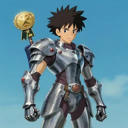 beautiful cyberpunk anime boy spiked hair character metal sharp armor award winning character design by studio ghibli