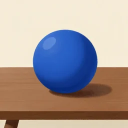 a blue ball on a table, digital illustration by Ash Thorp