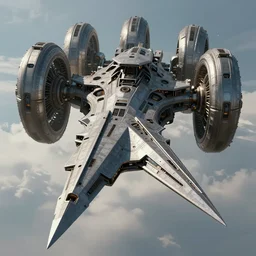 concept art of a giantic spaceship by john berkey, it has the shape of an spear and six massive trusters in the back, megalitic, imposing, scifi, cinematic lighting, artstation hq