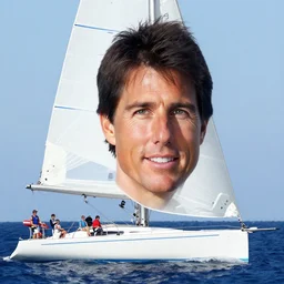 sailboat with tom cruise face on the sail