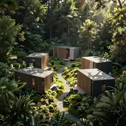 art station octane sustainable modern village in forest