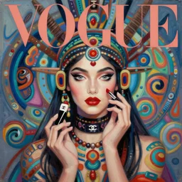 ilya kuvshinov digital art illustration, vogue elle women's fashion magazine, chanel makeup, john singer sargent, trending on artstation, oil painting, shaman, psychedelic, intricate