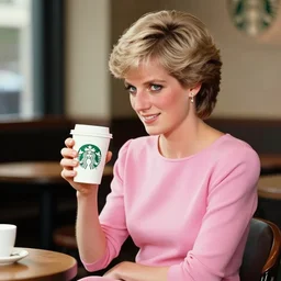 princess diana sitting inside starbucks taking a picture of her drink cup with her iphone 1 2, black and white photo, real, photorealistic