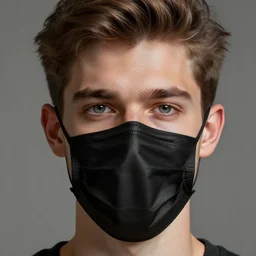 european young man wearing medical black mask, beautiful face, highly detailed face!!!, true anatomy!, extremely detailed!, digital painting, unreal engine 5, art by tom bagshaw