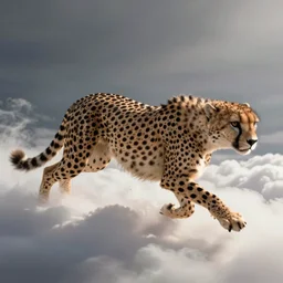 Cheetah running over clouds, realistic, smooth