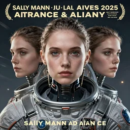 hyperrealist portrait photo of a young female android wearing a grey spacesuit by sally mann and alan lee, fantasy, photo realistic, dynamic lighting, artstation, poster, volumetric lighting, very detailed faces, award winning, full face, symmetry