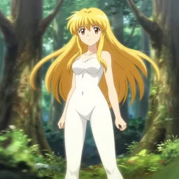 isekai beautiful anime girl hestia danmachi, kamisama standing in forest. flat face. aesthetic, golden ratio. beautiful lineart, ranking on contest, artstation, soft lighting, artistic pose, character concept, cinematic, motion blur, chromatic abberation. by carl barks