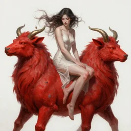 woman in love sit upon a scarlet coloured beast, pain, light effect, hyper detailed, intricate, elegant, highly detailed, digital painting, artstation, concept art, matte, sharp focus, illustration, by james jean, andrei riabovitchev, marc simonetti, yoshitaka amano