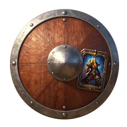 a wooden round shield, a shield, a shield, a shield, artstation, hd, 8 k, sharp high quality artwork in style of greg rutkowski, concept art, blizzard warcraft artwork, hearthstone card artwork