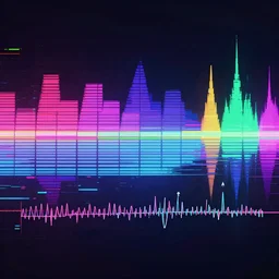 synthwave, colorful, glitchy, spectrogram, oscilloscope, matte painting, unreal engine, 4 k