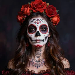 illustration of a sugar skull day of the dead girl, art by todd schorr