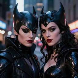 movie beautiful supervillain couple closeup, DC Marvel fashion, VFX magic powers at night in the city, city street, beautiful skin, natural lighting by Emmanuel Lubezki